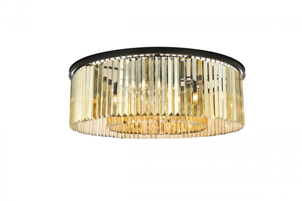 Sydney 10 Light Matte Black Flush Mount Golden Teak (Smoky) Royal Cut Crystal