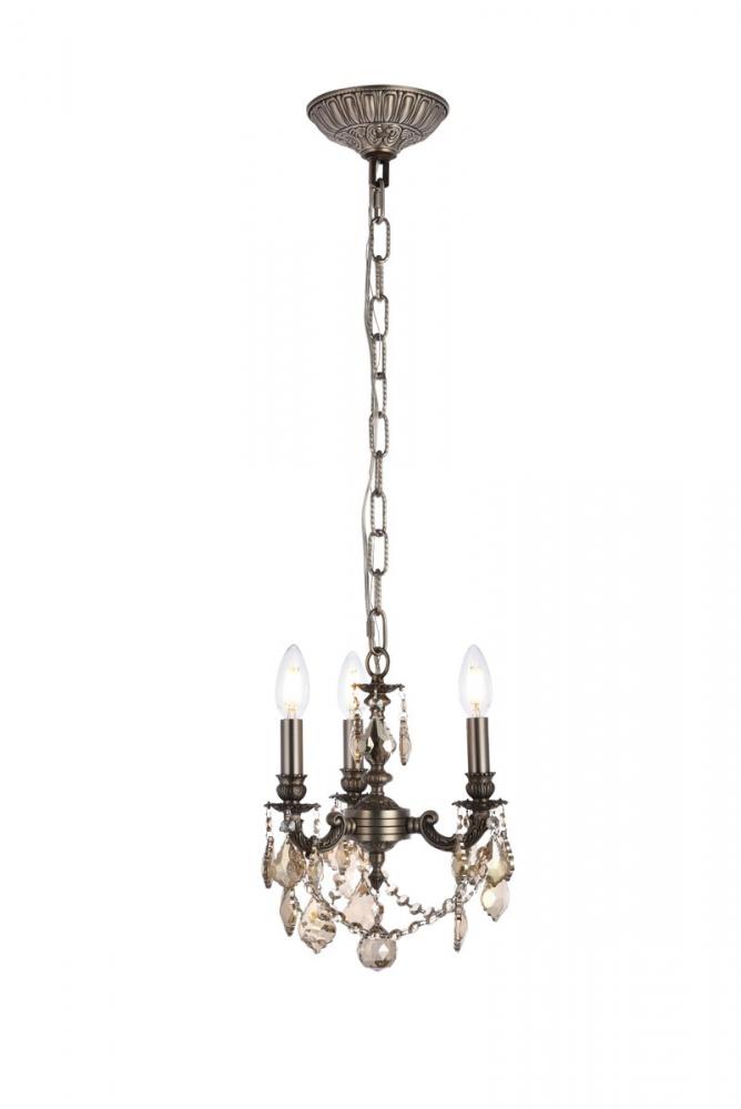 Lillie 3 light Pewter Pendant Golden Teak (Smoky) Royal Cut Crystal