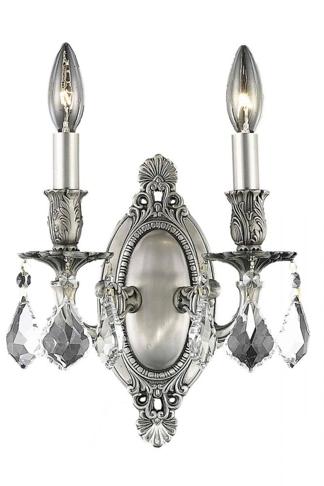 Rosalia 2 Light Pewter Wall Sconce Clear Royal Cut Crystal