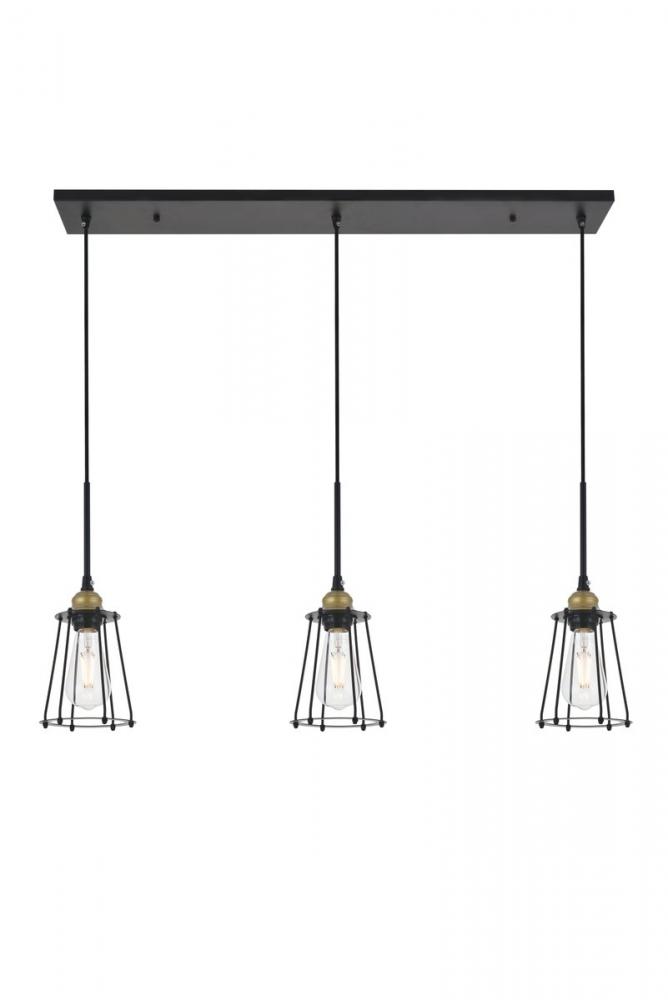 Auspice 3 Light Brass and Black Pendant