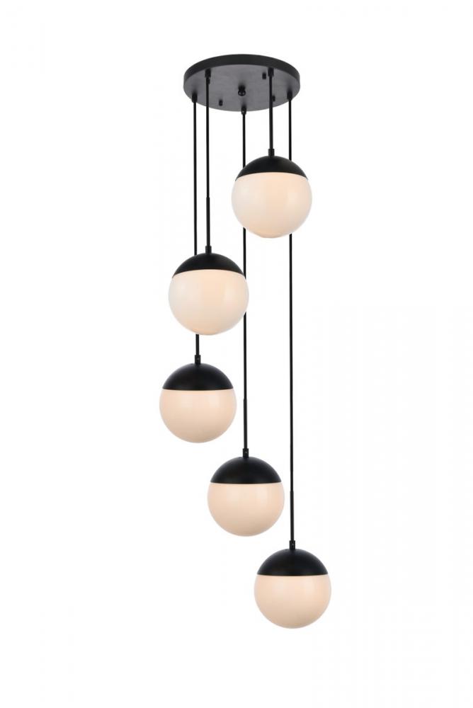 Eclipse 5 Lights Black Pendant With Frosted White Glass