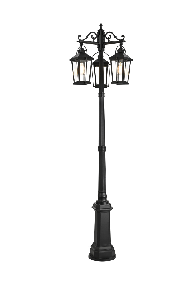 Pole Light D23&#34;xH83.5&#34; Lt3/E26/60W Black