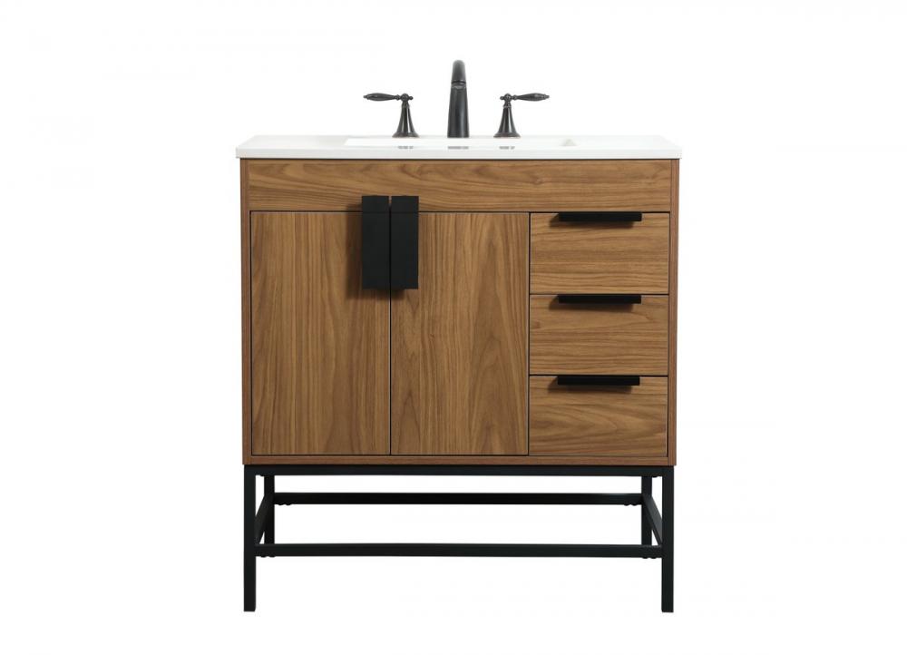 32 Inch Single Bathroom Vanity in Walnut Brown