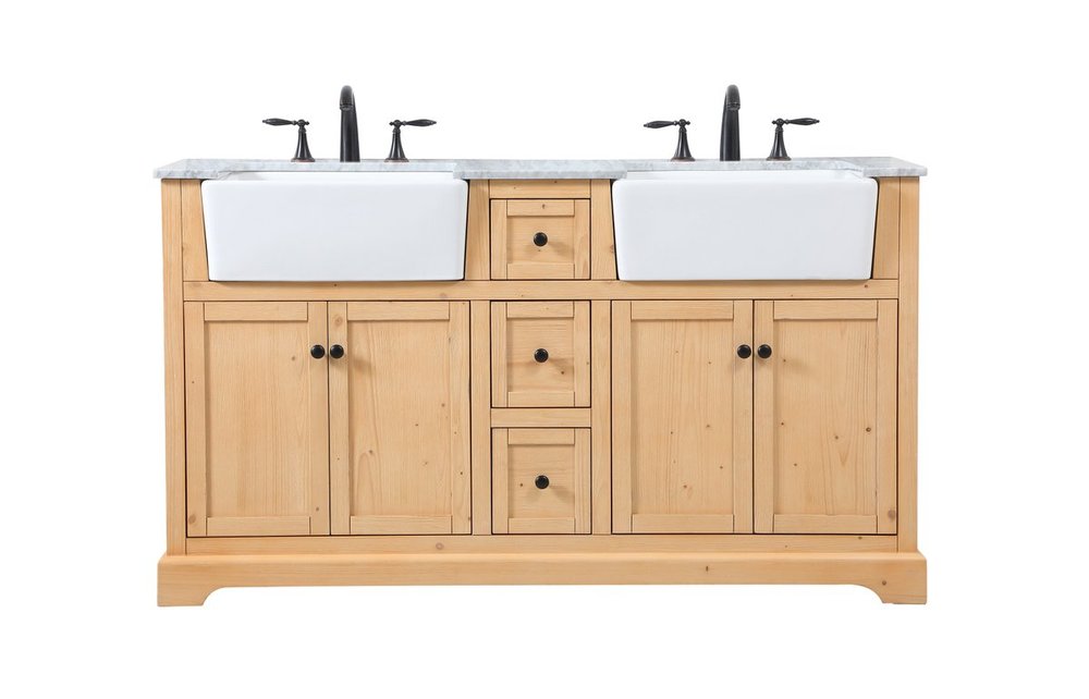 60 Inch Double Bathroom Vanity in Natural Wood