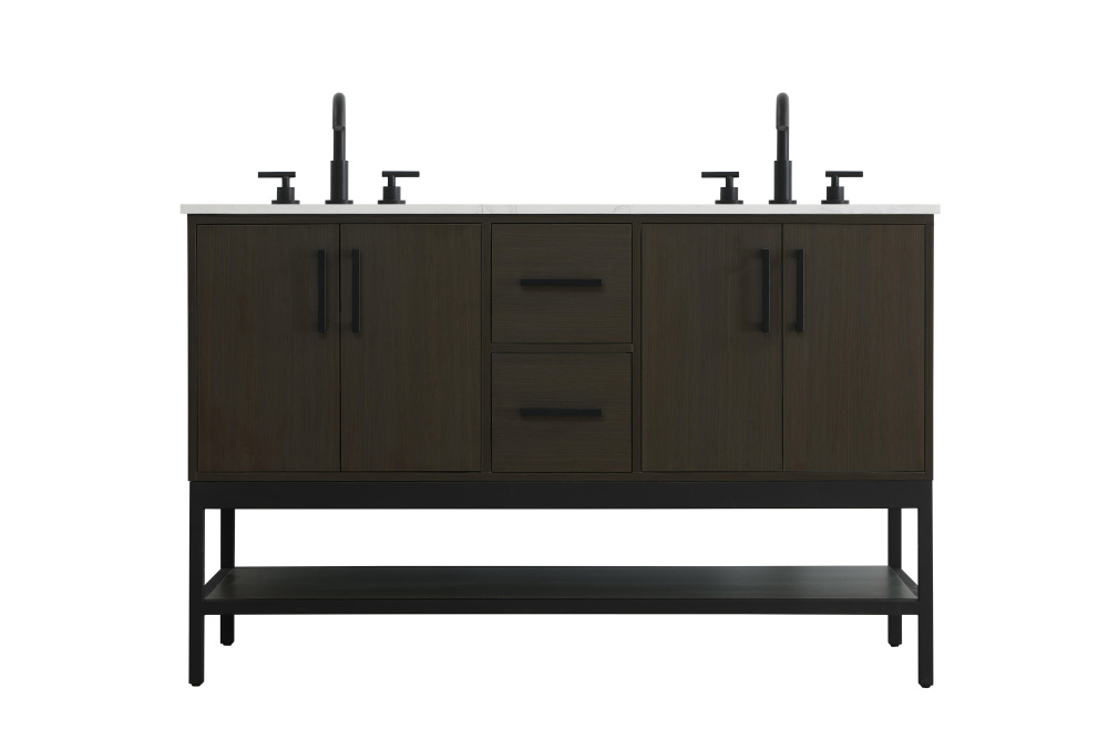 54 inch Double Bathroom Vanity in Mocha Brown