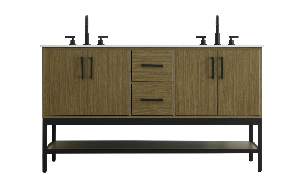 60 inch Double Bathroom Vanity in Chestnut Brown