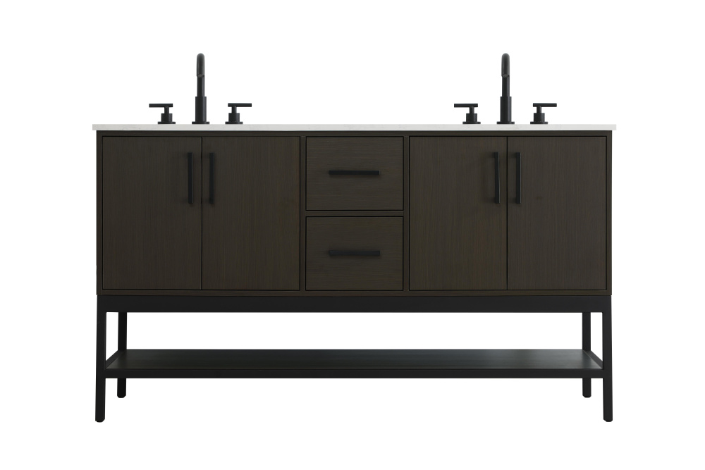 60 inch Double Bathroom Vanity in Mocha Brown