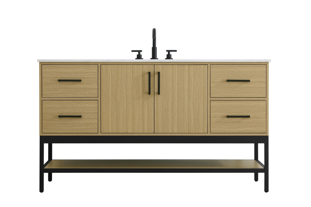 60 inch Single Bathroom Vanity in Honey Brown