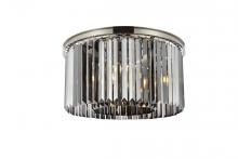 Elegant 1238F26PN-SS/RC - Sydney 8 Light Polished Nickel Flush Mount Silver Shade (Grey) Royal Cut Crystal