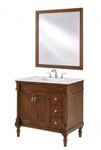 Elegant VF13036WT-VW - 36 Inch Single Bathroom Vanity in Walnut with Ivory White Engineered Marble