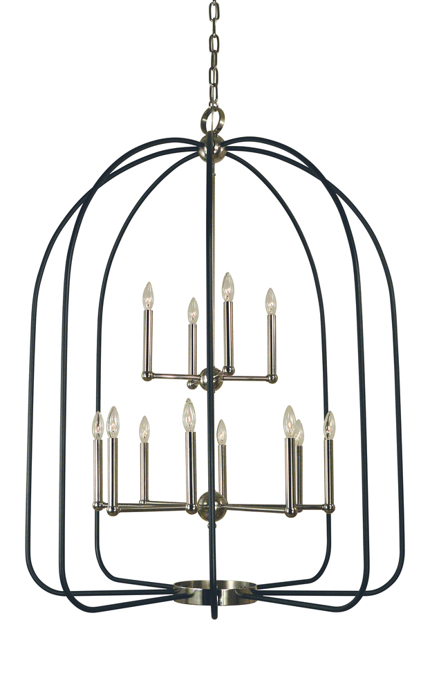 12-Light Polished Nickel/Matte Black Boulevard Chandelier