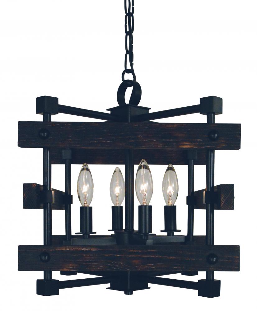 4-Light Matte Black Rustic Chic Dual Mount Chandelier