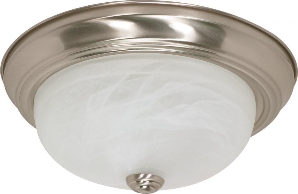 2 Light - 13&#34; Flush with Alabaster Glass - Brushed Nickel Finish