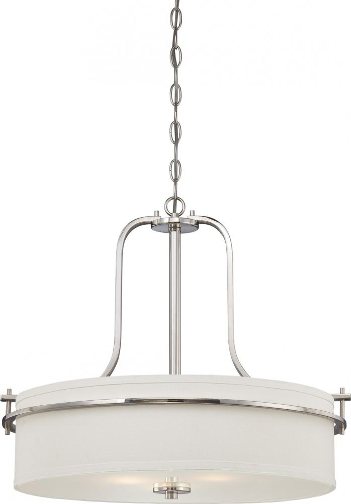 Loren - 3 Light Pendant with White Linen Shade - Polished Nickel Finish