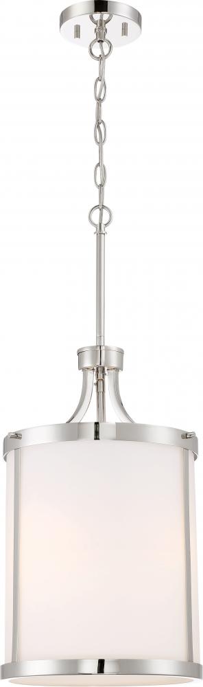 Denver - 3 Light Pendant with Satin White Glass - Polished Nickel Finish