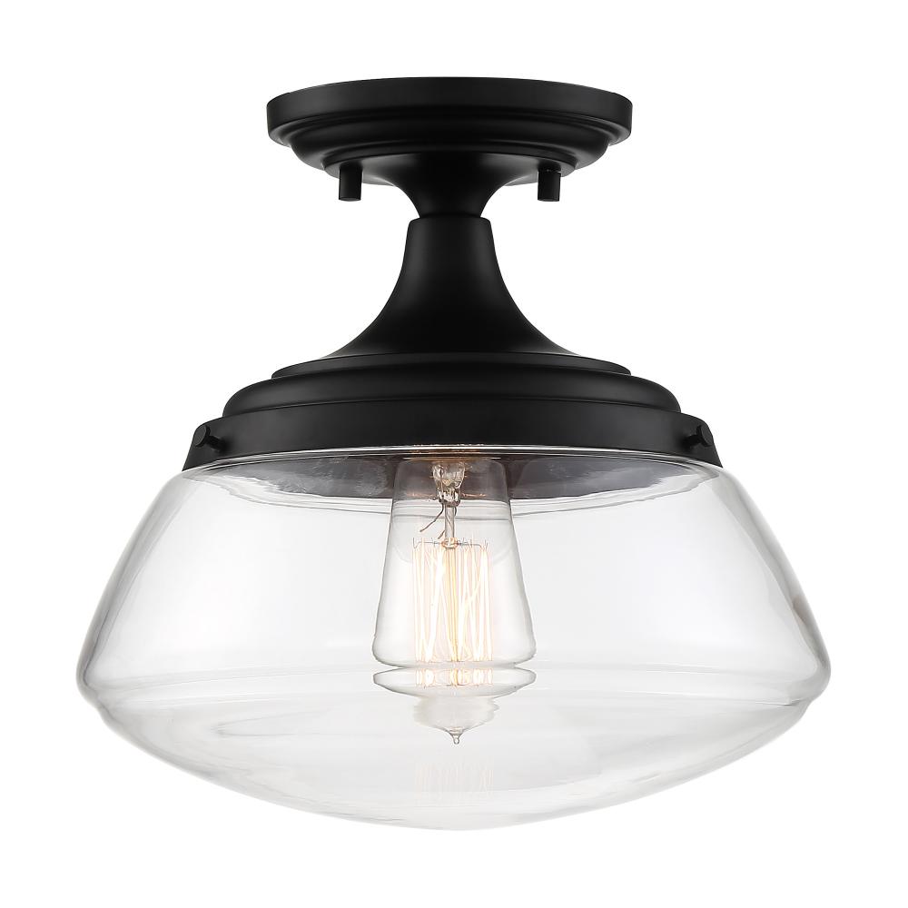 Kew - 1 Light Semi Flush - with Clear Glass - Aged Bronze Finish