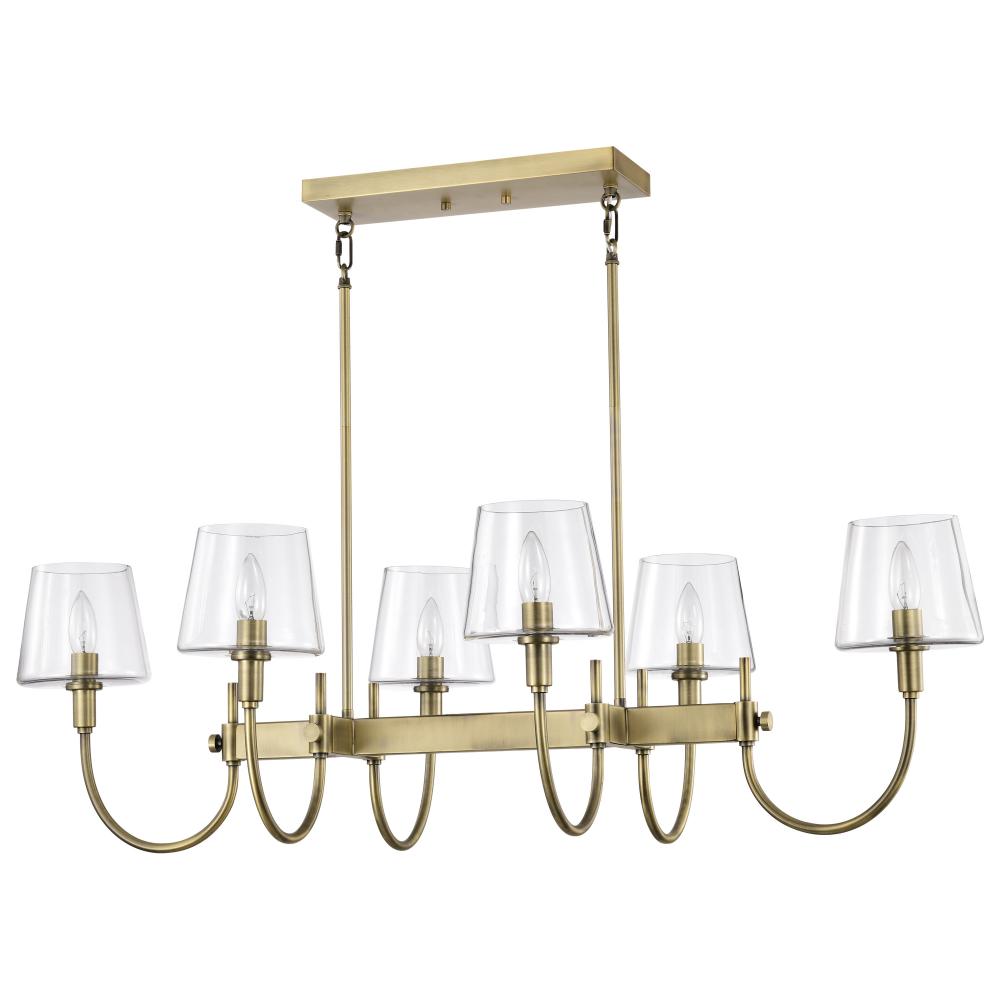 Brookside 6 Light Island Pendant; Vintage Brass Finish; Clear Glass