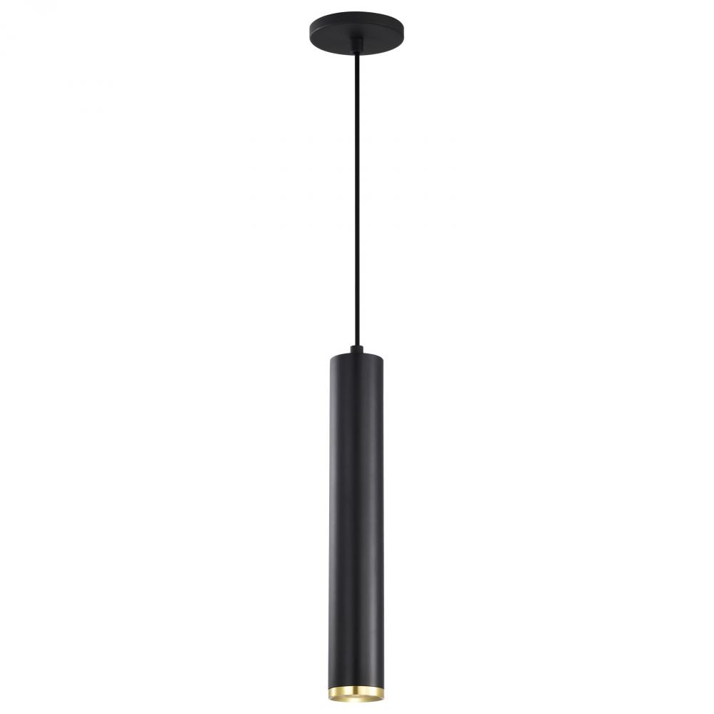 Century; 12 Watt; 16&#34;; LED Pendant; Matte Black and Brushed Brass Finish