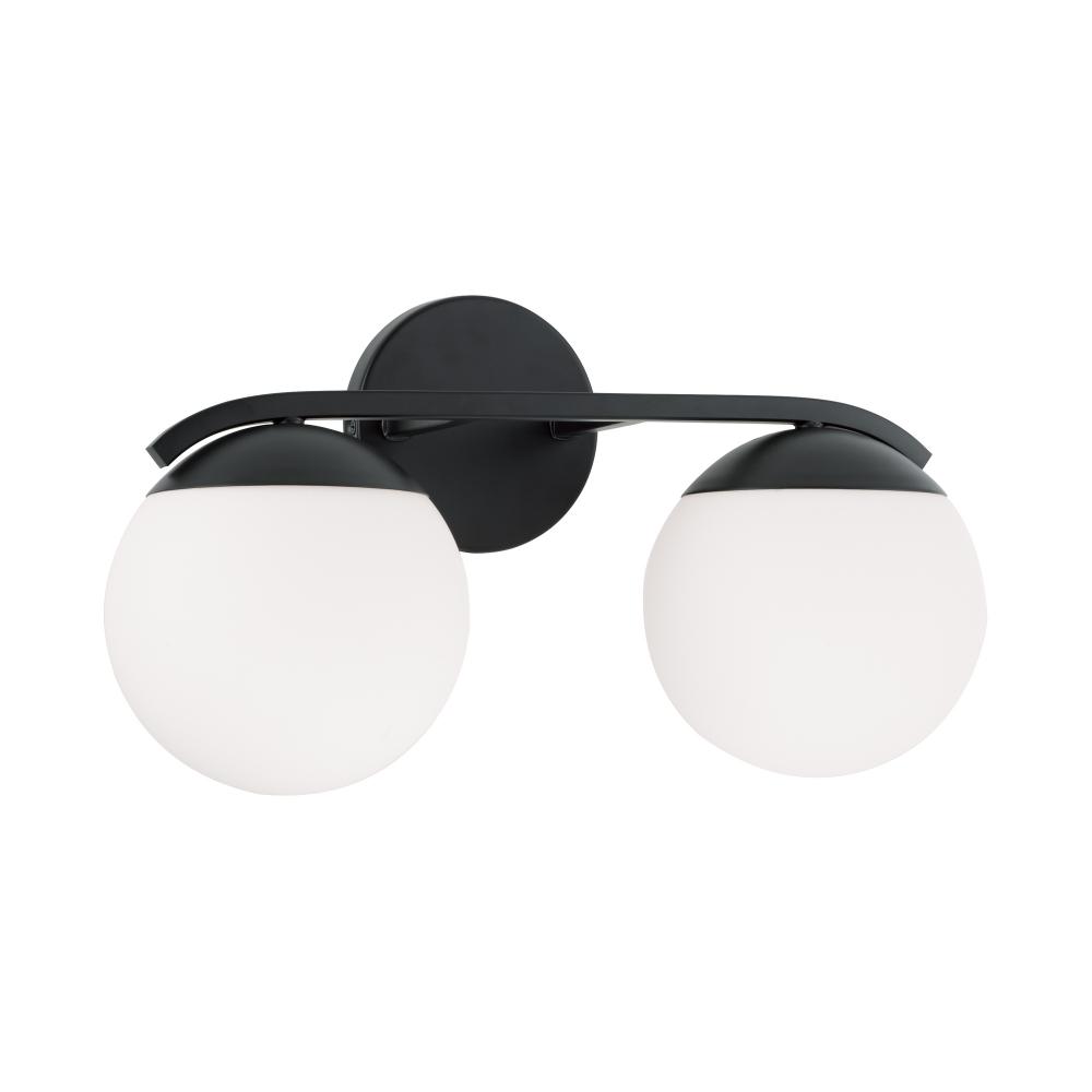 17&#34;W x 9.50&#34;H 2-Light Vanity in Matte Black with Soft White Glass Globes