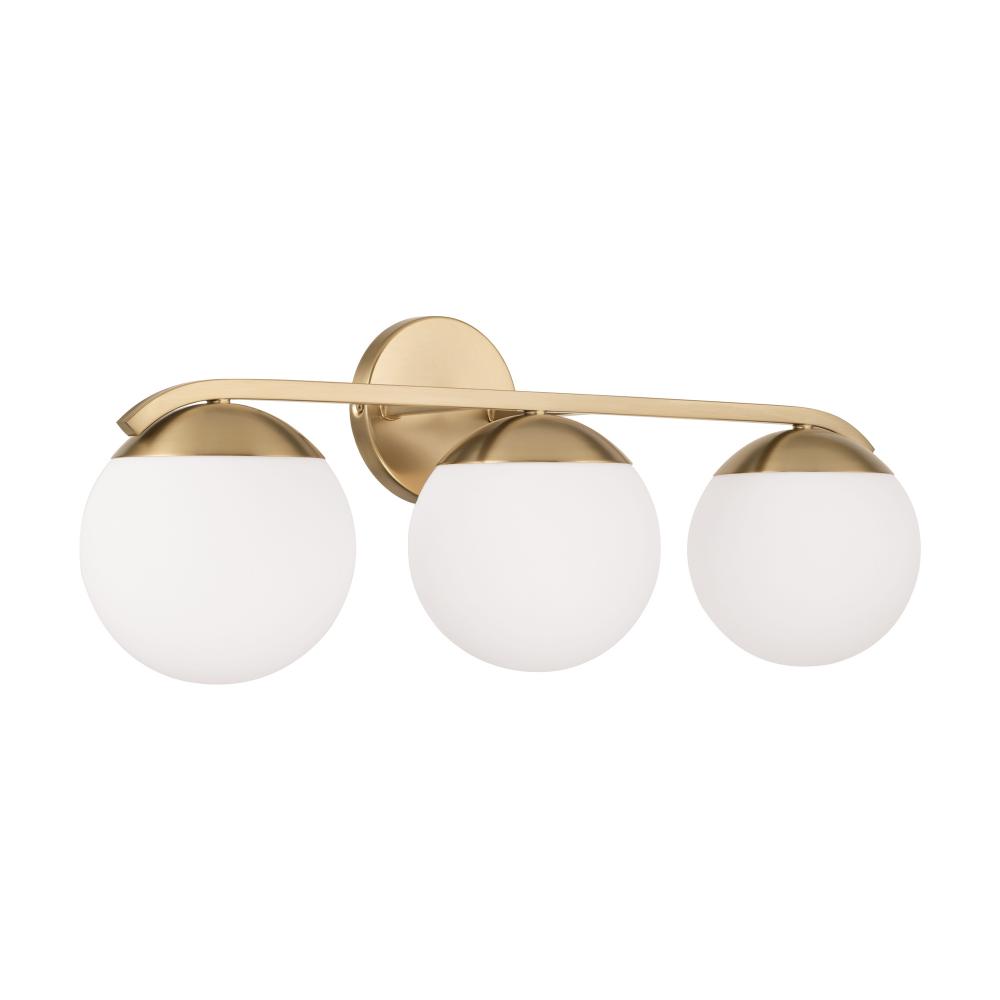 25.50&#34;W x 9.50&#34;H 3-Light Vanity in Matte Brass with Soft White Glass Globes