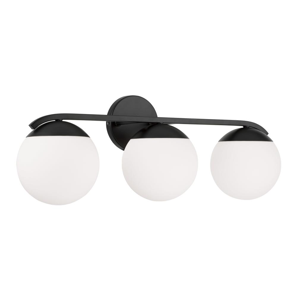 25.50&#34;W x 9.50&#34;H 3-Light Vanity in Matte Black with Soft White Glass Globes