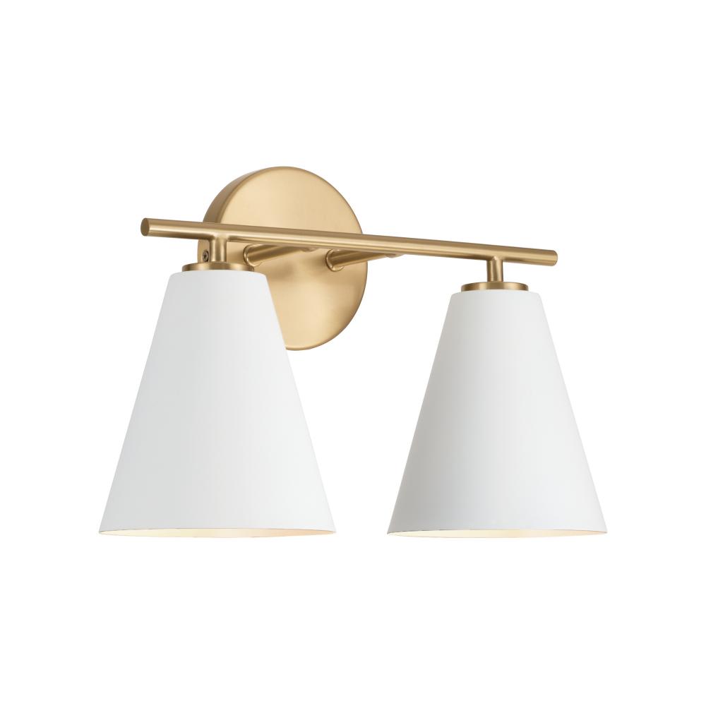 15&#34;W x 10&#34;H 2-Light Vanity in Matte Brass and White