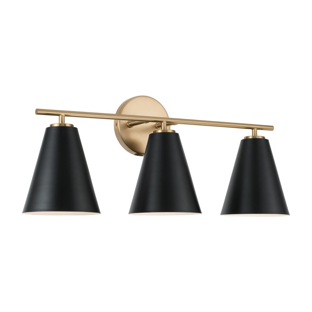 24&#34;W x 10&#34;H 3-Light Vanity in Matte Brass and Black