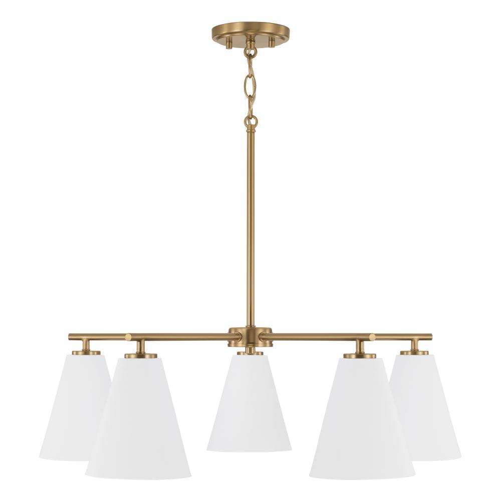 28&#34;W x 8.25&#34;H 5-Light Chandelier in Matte Brass and White