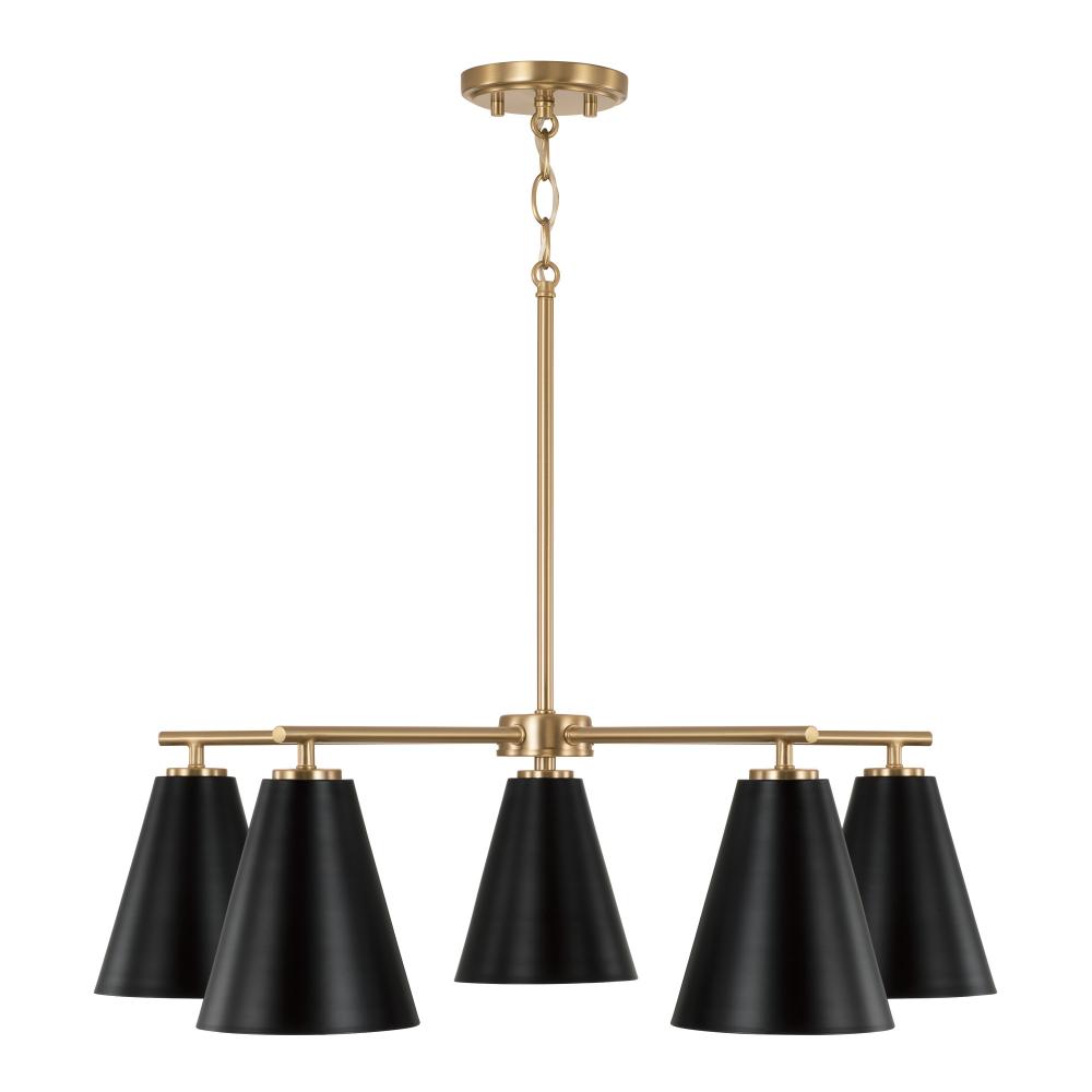 28&#34;W x 8.25&#34;H 5-Light Chandelier in Matte Brass and Black